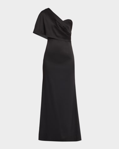 neiman marcus one shoulder dress Teri Jon Metallic Jacquard One Shoulder Gown - Black Blue