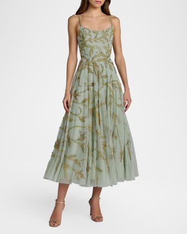 midi dress with beads Wren Green Sequin Midi Dress with Beaded Tassels – Frock and Frill main image 1