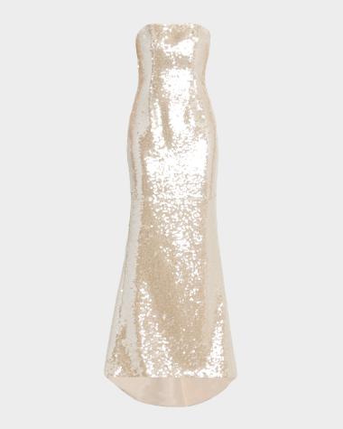 laquan smith gold dress at Neiman Marcus silk robe