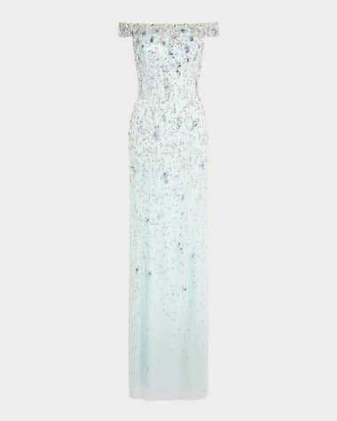 princess polly baby blue dress Jenny Packham Serenity Crystal-embellished Sequined Crepe Gown - Women - Silver Dresses