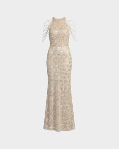 long elegant dress Luxury Elegant Evening Gown Dress with Long Sheer Sleeves  FineLook