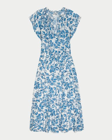 chinese dress ladies Neiman Marcus Floral Linen Dress main image 0