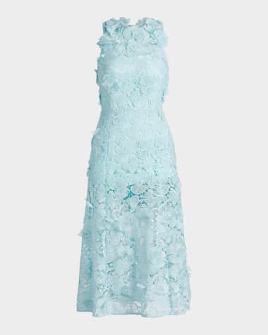 knee length dresses for ladies Neiman Marcus Women's Floral Print Ruffle Hi-Low Hem Cotton Wrap Midi Dress Blue / L main image 0
