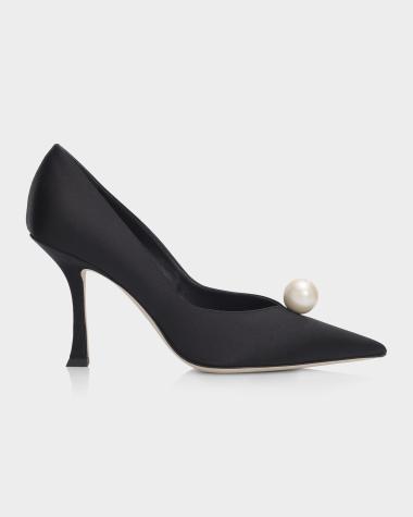 black satin dress shoes designed with a high