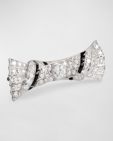 NM Estate Estate Art Deco Platinum Black Onyx and Diamond Bow Pin