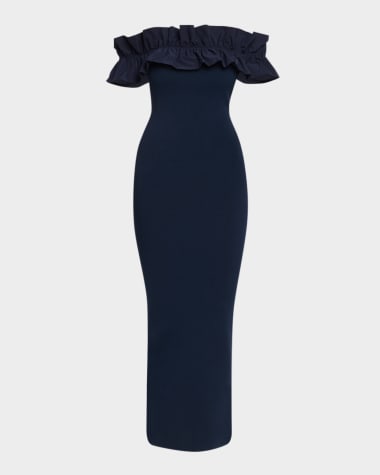 neiman marcus off the shoulder dress Tadashi Shoji Off-Shoulder Godet Gown