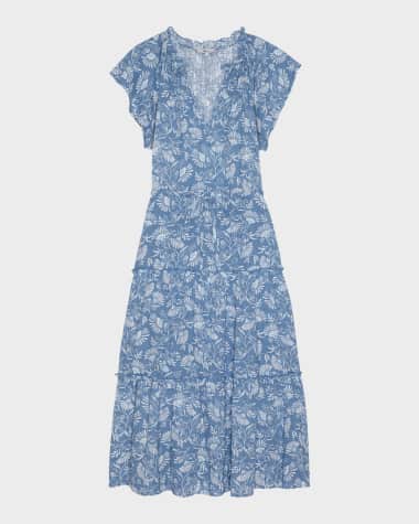 neiman marcus linen dresses Farm Rio Off-White Linen-Blend Flower Maxi Dress
