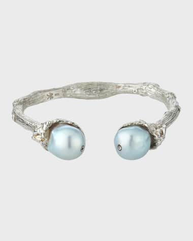 K Brunini Sterling Silver Twig & 12mm Pearl Cuff