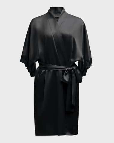 Short black shop satin robe