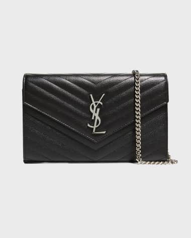 Saint Laurent YSL Monogram Large Wallet on Chain in Grained Leather