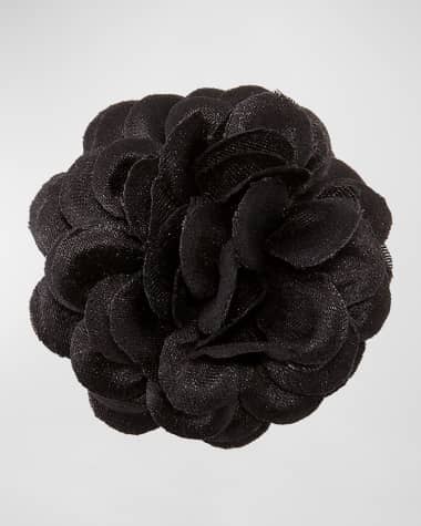 hook + Albert Satin Dahlia Flower Lapel Pin, Black