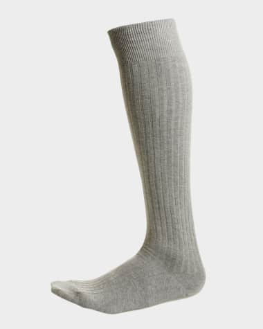 Neiman Marcus Men's Solid Ribbed Knee-High Socks
