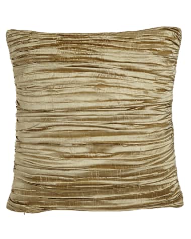 Austin Horn Collection Antoinette Pleated Silk Pillow with Feather/Down Insert, 18"Sq.