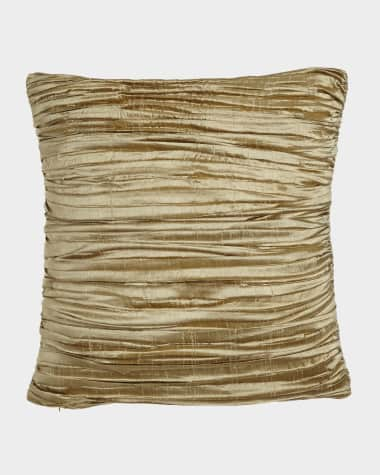 Austin Horn Collection Antoinette Pleated Silk Pillow with Feather/Down Insert, 18"Sq.