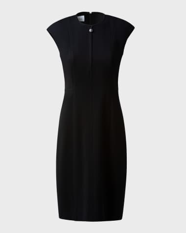 Akris punto Cap-Sleeve Belted Tiered-Hem Taffeta Midi Dress