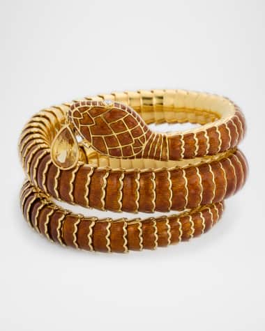 NM Estate Estate Adria De Haume 18K Yellow Gold Brown Enamel Coil Snake Bracelet