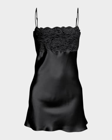 Christine Lingerie Bijoux Lace-Trim Silk Chemise