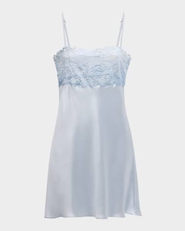 Christine Lingerie Bijoux Lace-Trim Silk Chemise