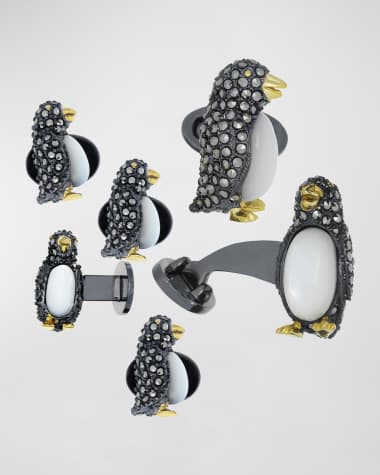 Jan Leslie Marcasite Penguin Cuff Links Studs Set