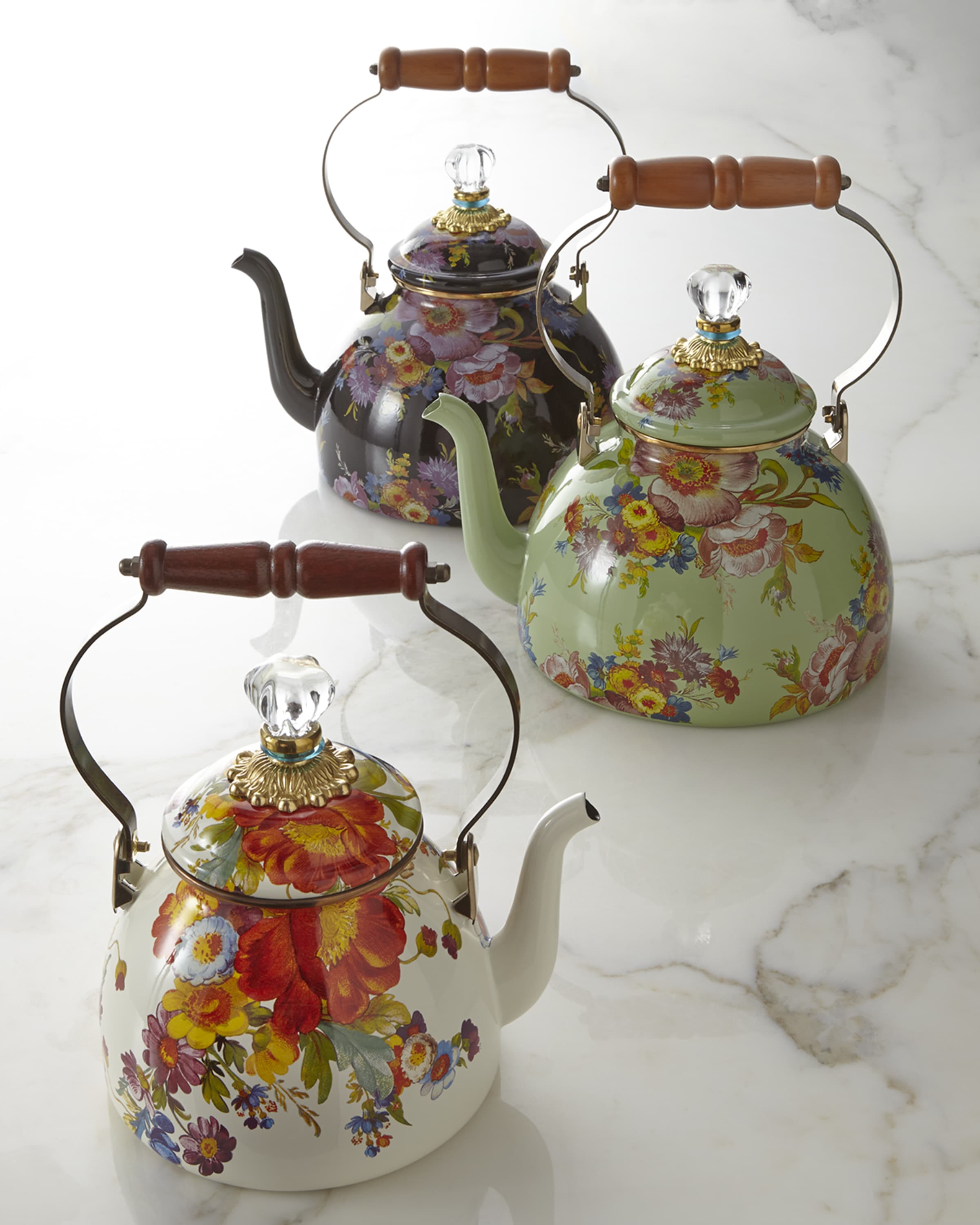 MacKenzie-Childs Flower Market White Two-Quart Tea Kettle