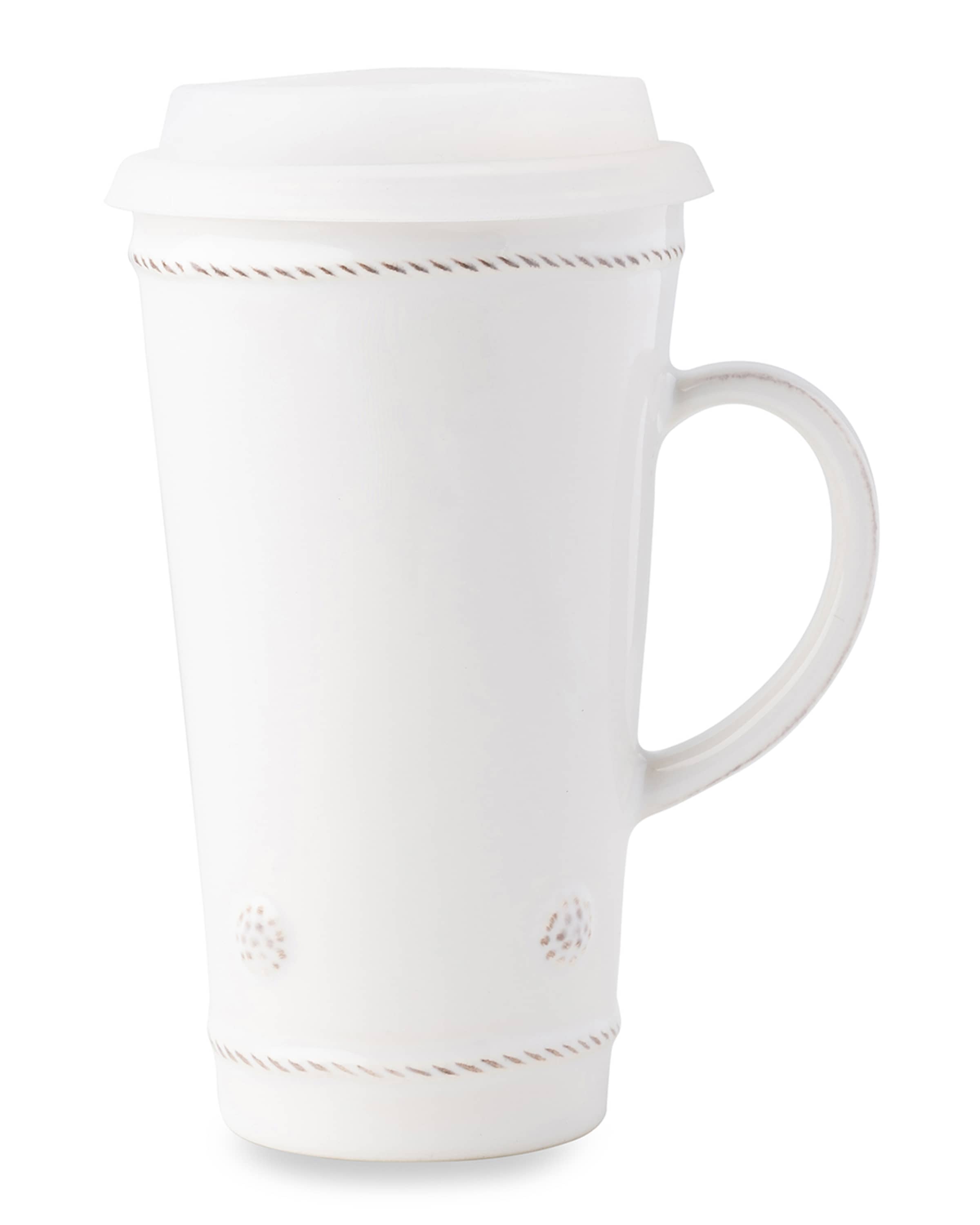 Juliska Berry & Thread Travel Mug with Silicone Lid - Whitewash