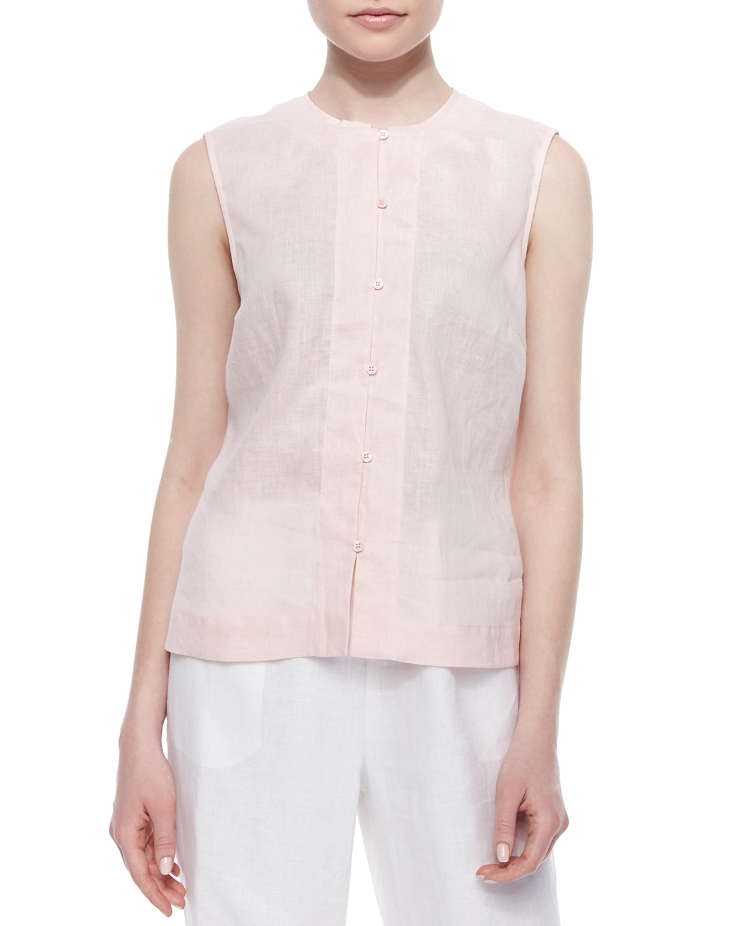 Go Silk Plus Size Linen Button-Front Shell | Neiman Marcus