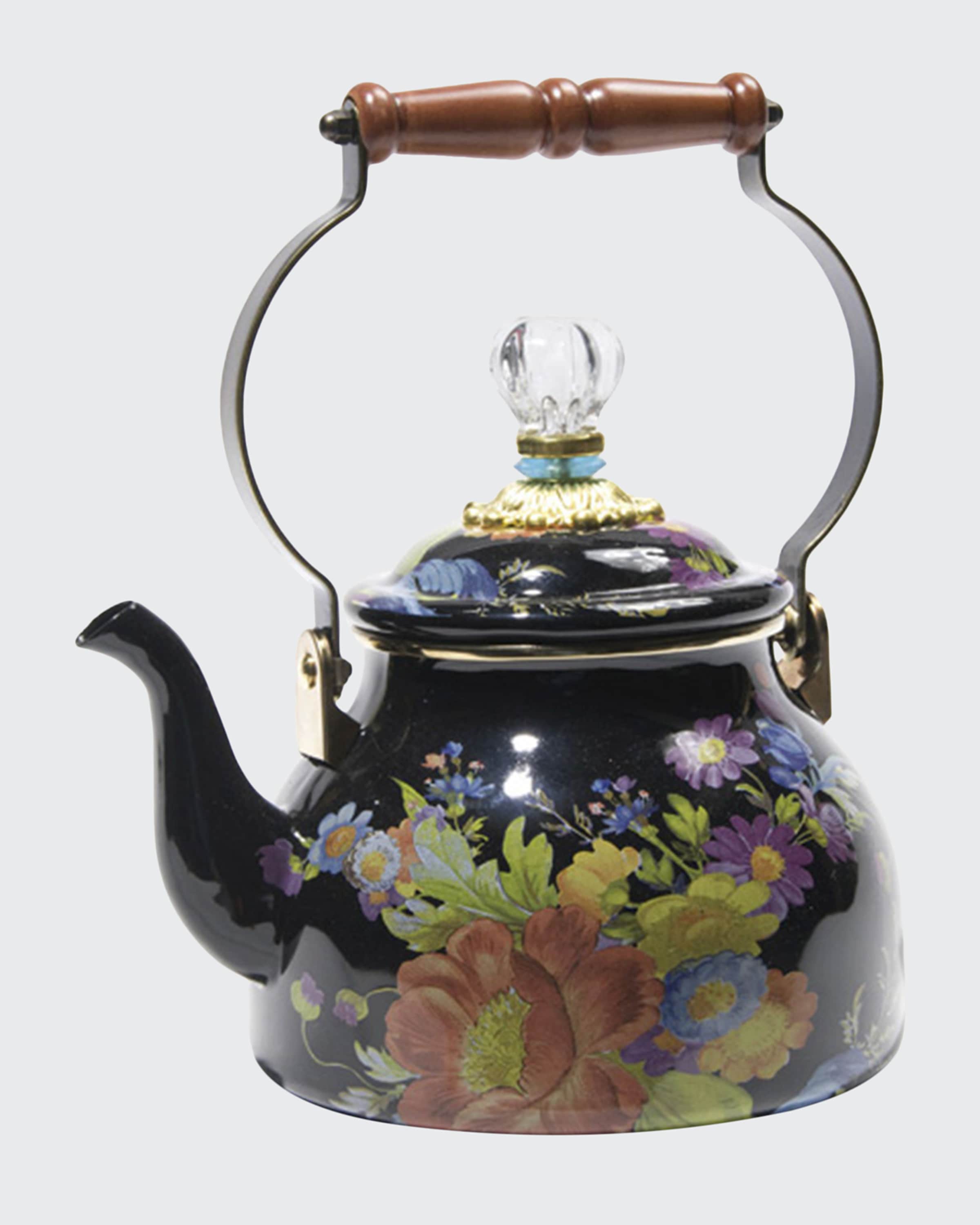 MacKenzie-Childs Flower Market Black Two-Quart Tea Kettle