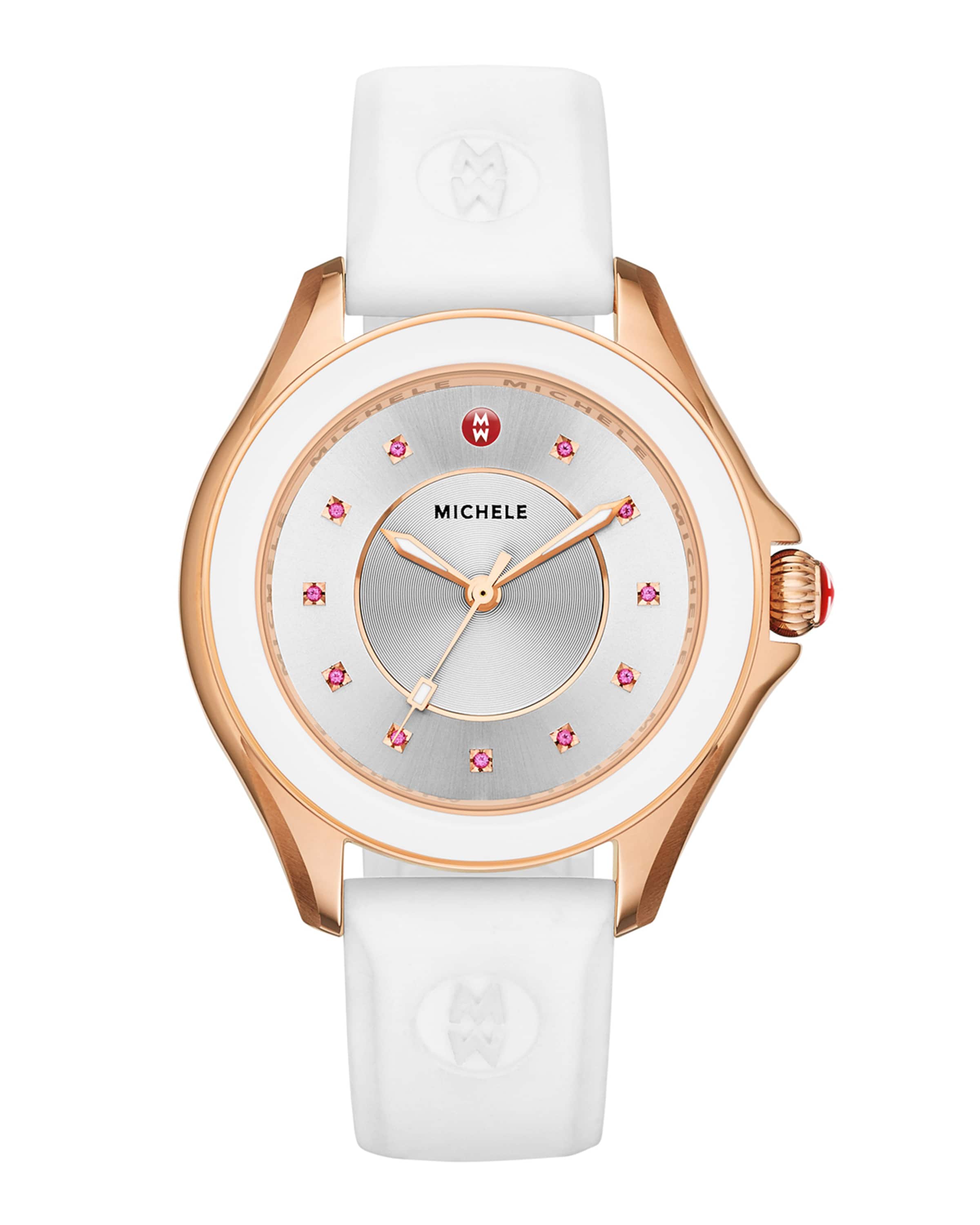 Cape White Silicone Strap Watch with Pink Topaz Dial Markers Rose Golden