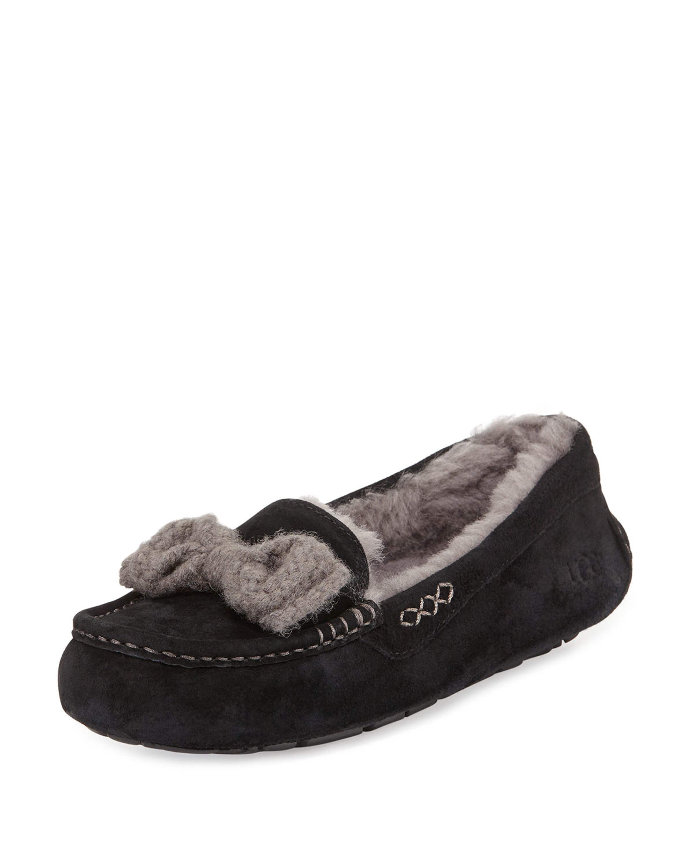 UGG Ansley Knit-Bow Suede Slipper