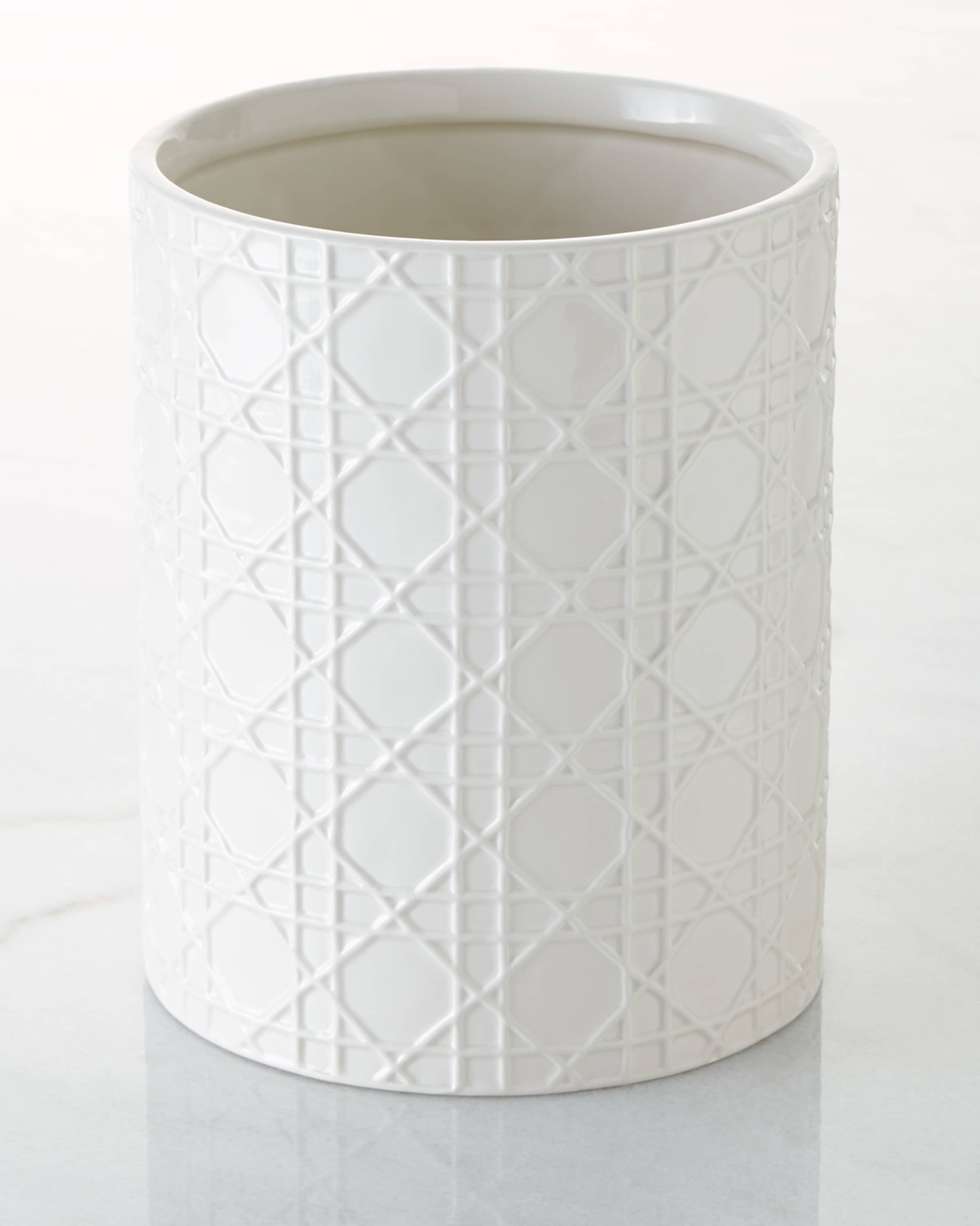 Kassatex Cane Embossed Porcelain Wastebasket