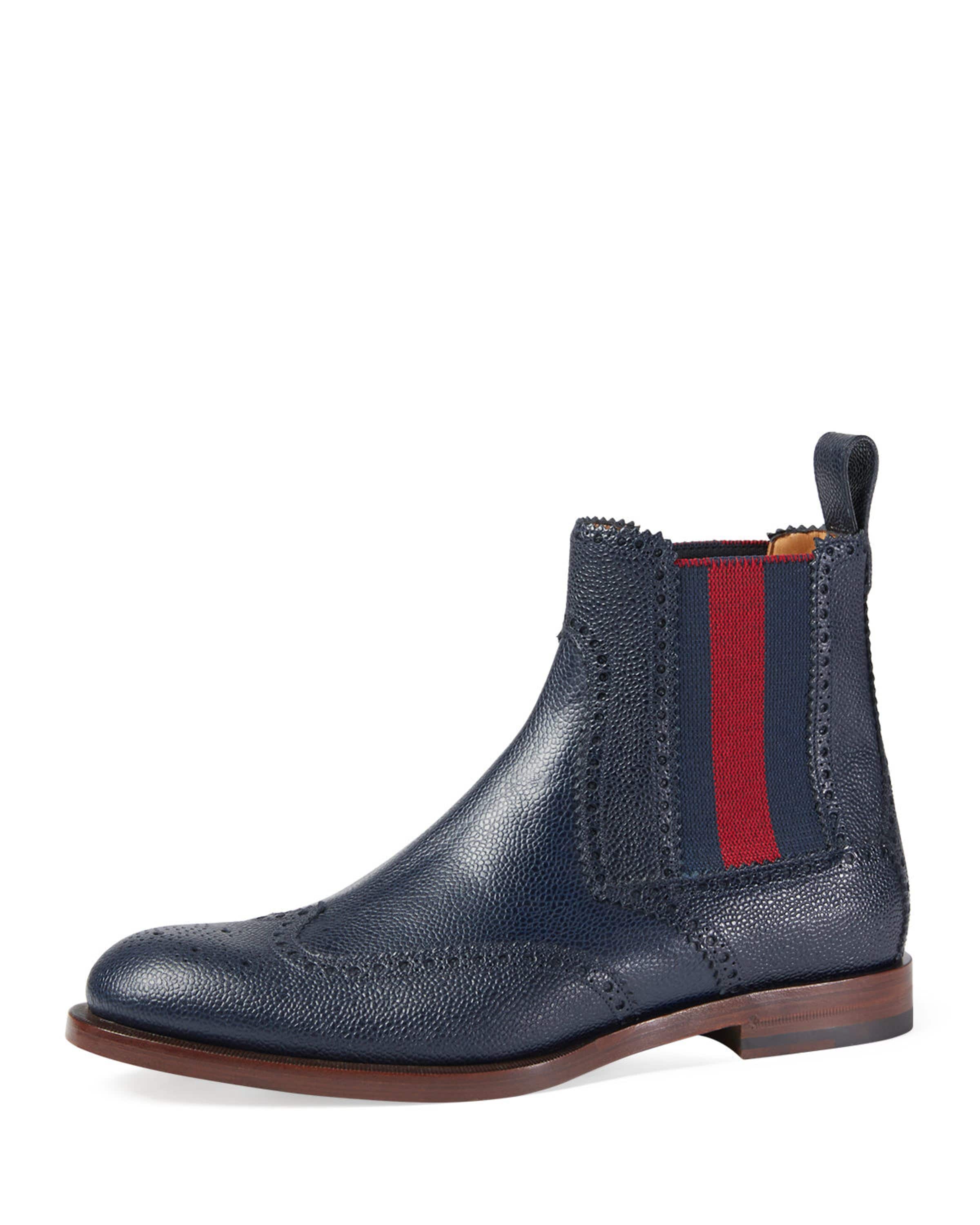 Gucci Strand Hammered Leather Chelsea Boot w/Web