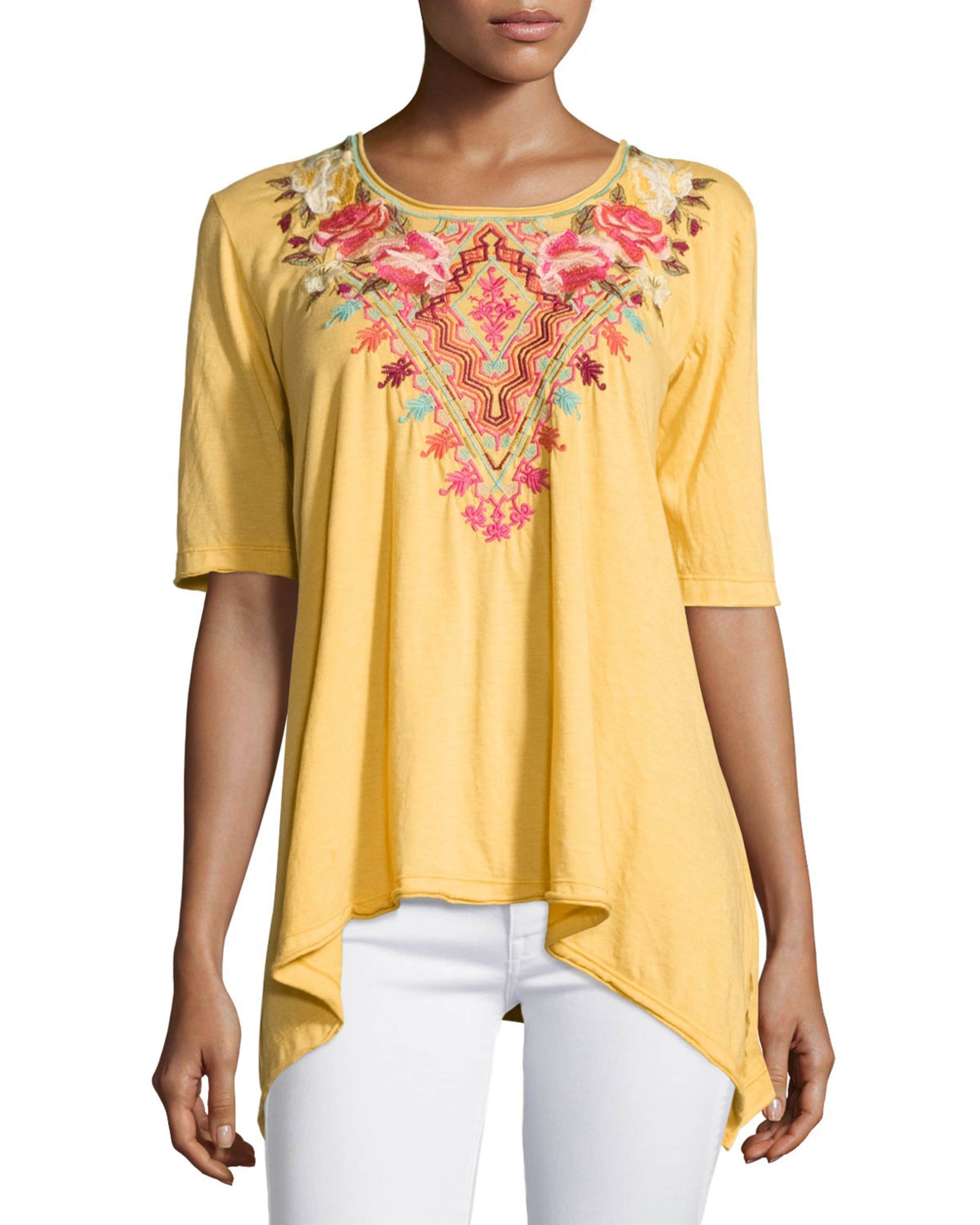 JWLA for Johnny Was Plus Size Cecilia Embroidered Trapeze Tee Neiman Marcus