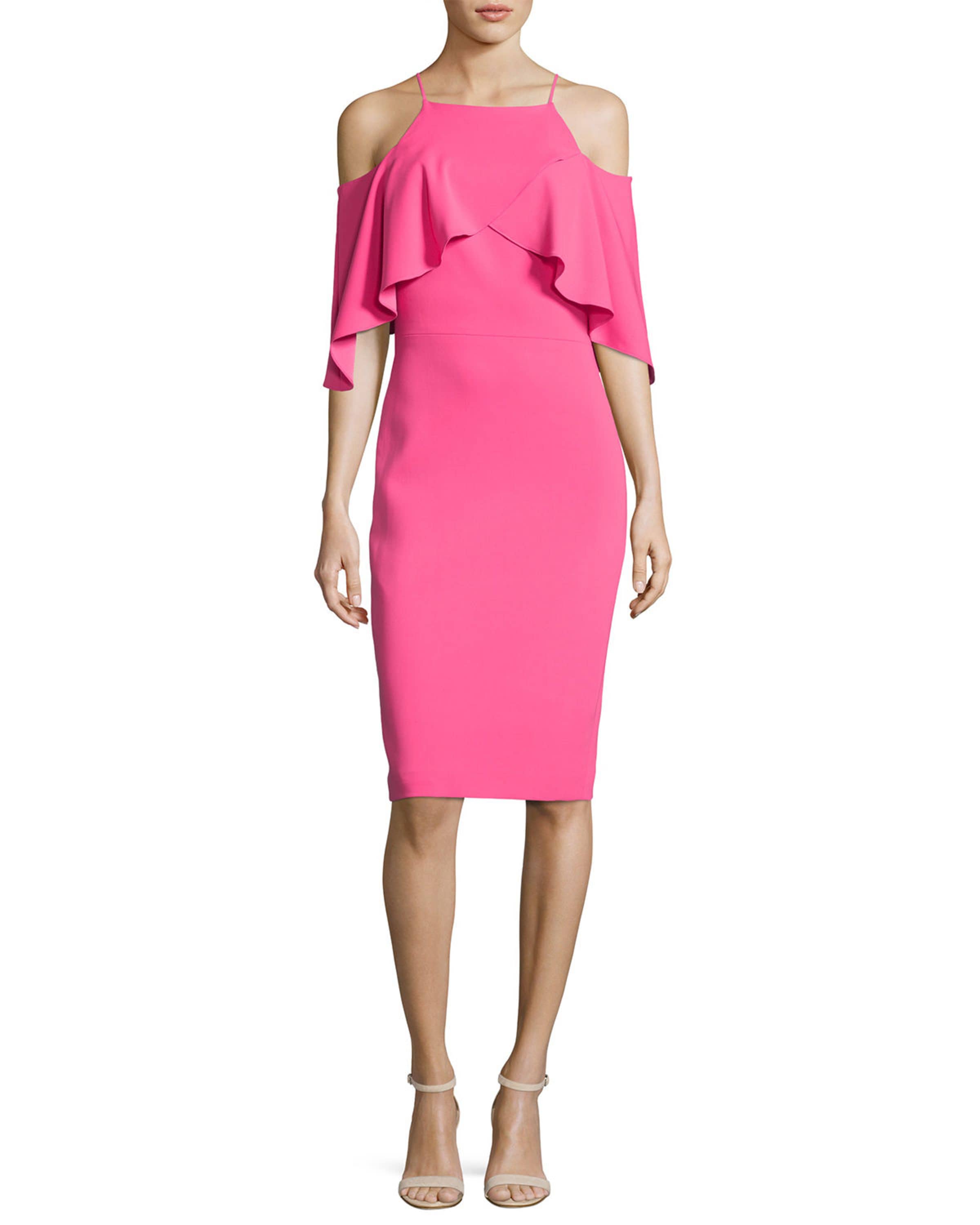Badgley Mischka Cold Shoulder Popover Dress Neiman Marcus