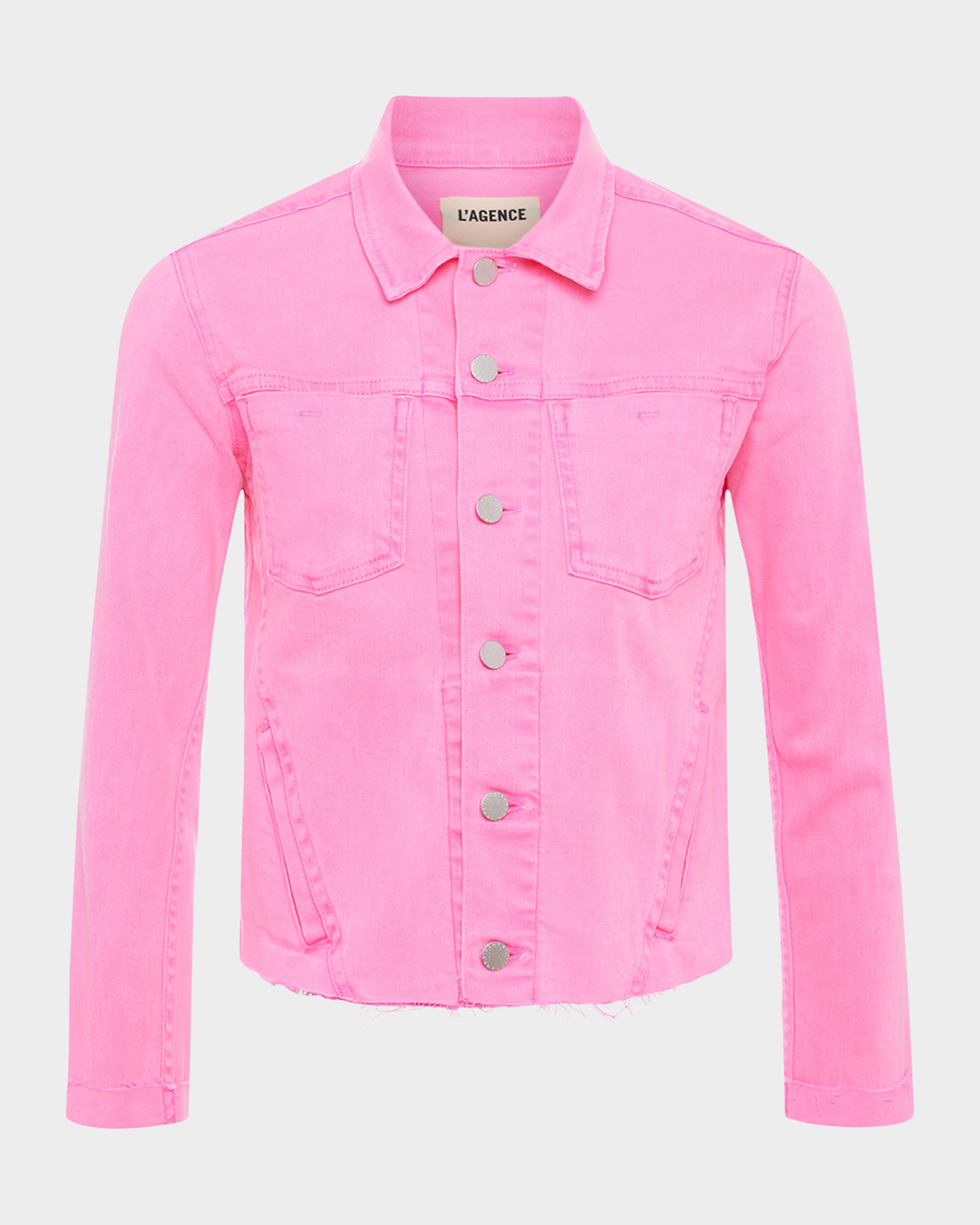 L'Agence Janelle Slim Cropped Jean Jacket with Raw Hem