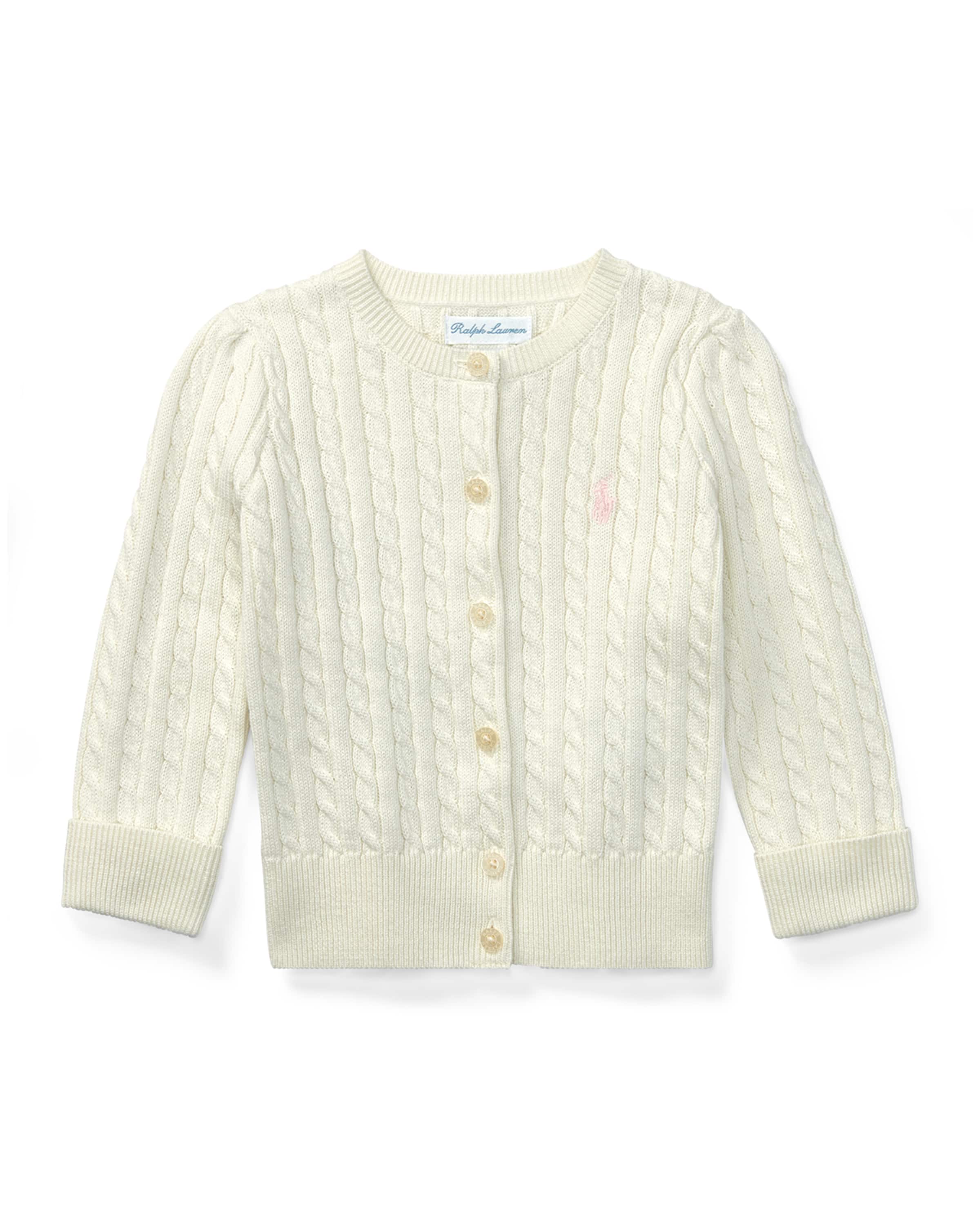 Ralph Lauren Childrenswear Cable Knit Cotton Cardigan, Size 3M-12M