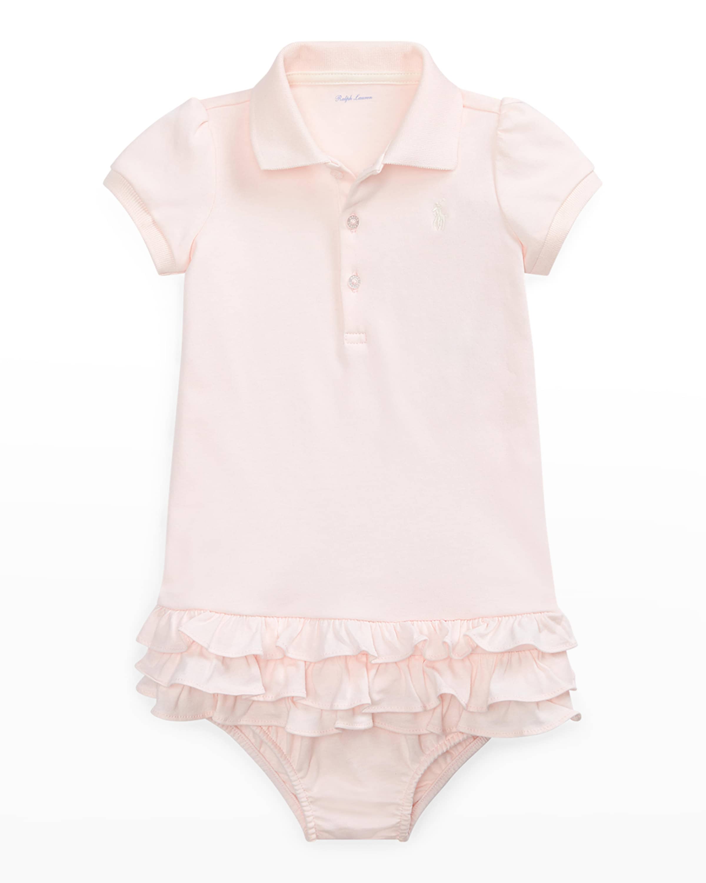 Ralph Lauren Childrenswear Cupcake Ruffle Hem Polo Dress With Bloomers, Size 6M-18M