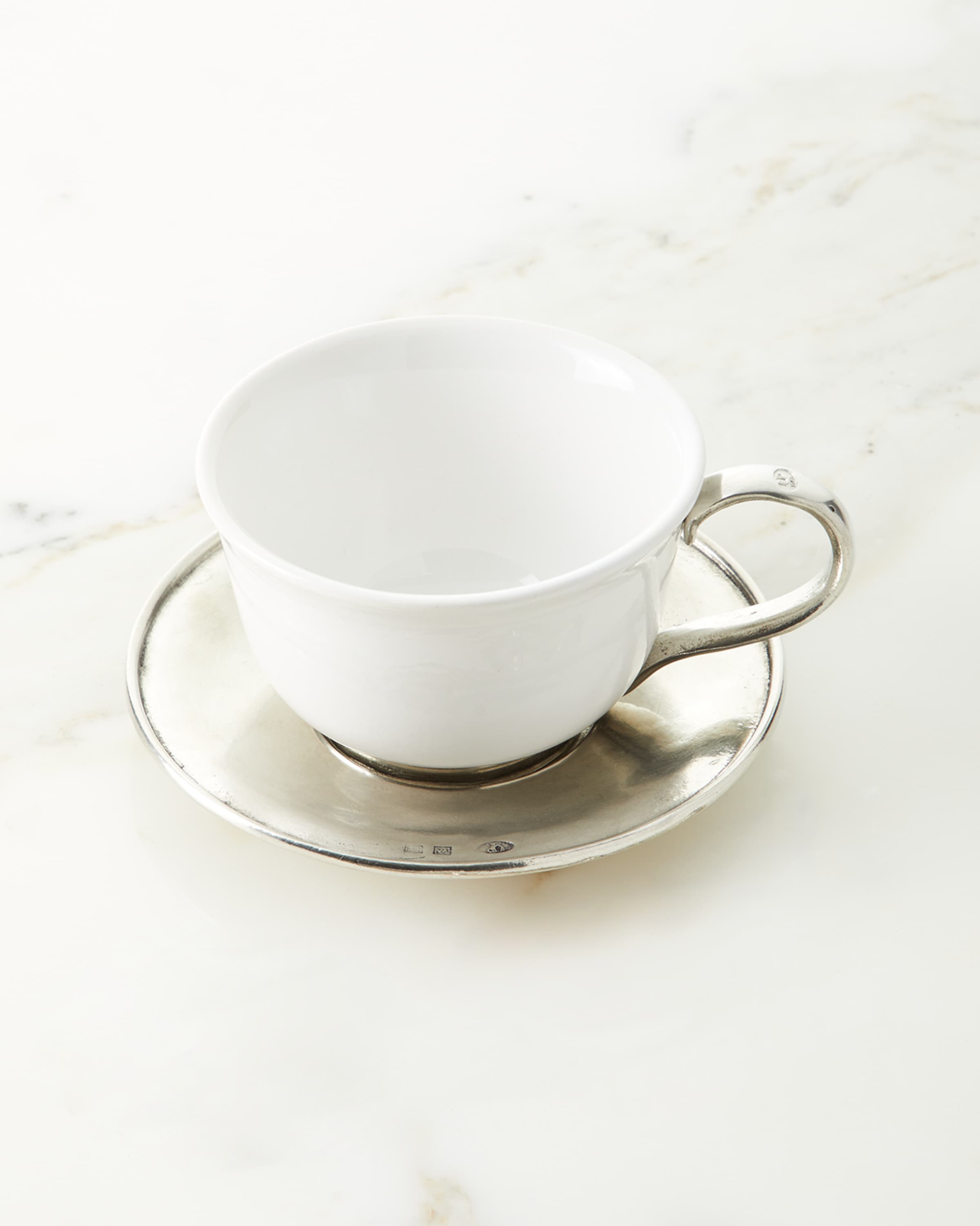 Neiman Marcus Ceramic & Pewter Tea Cup with Saucer