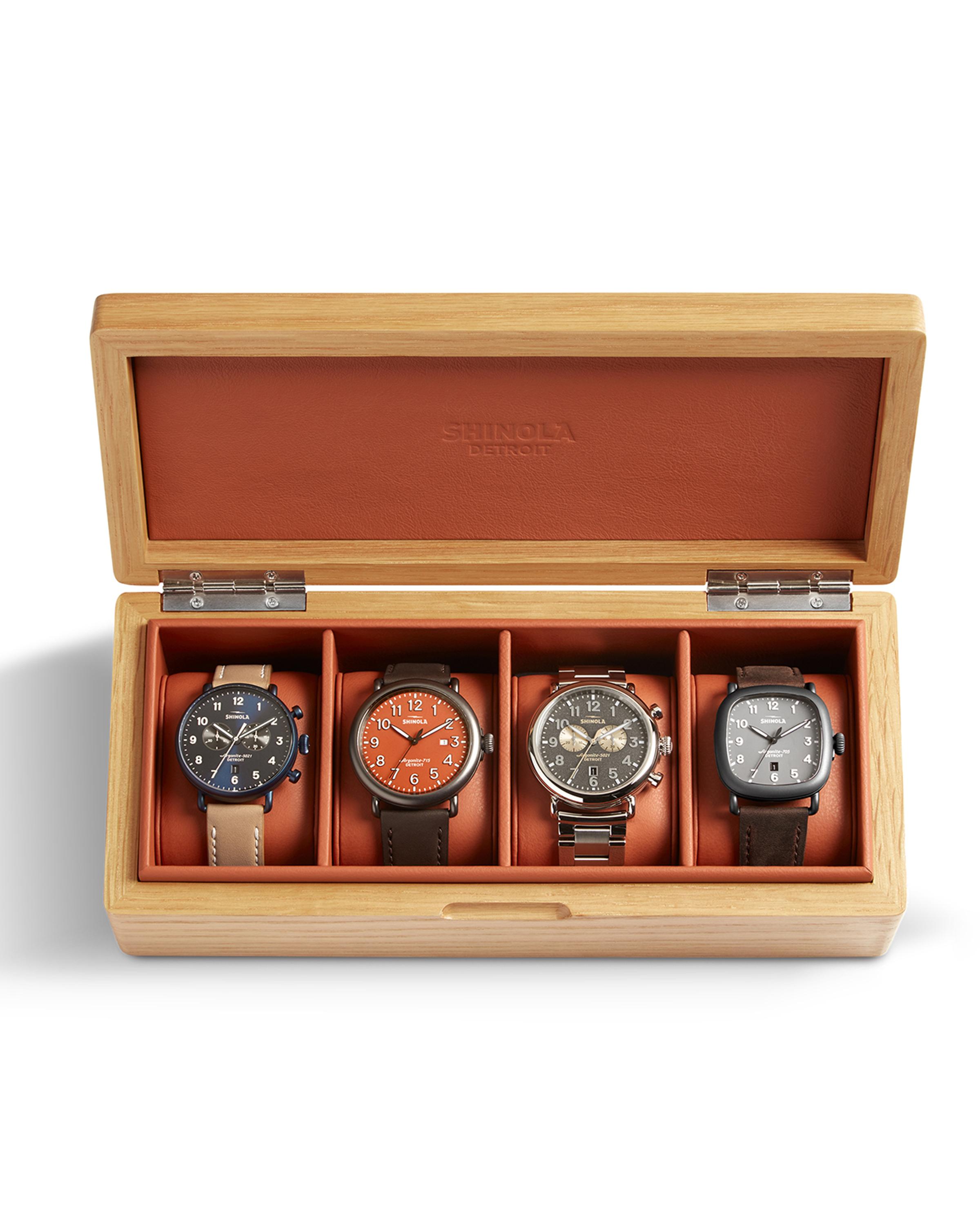 Shinola Men's Oak/Leather Four-Watch Storage Box | Neiman Marcus