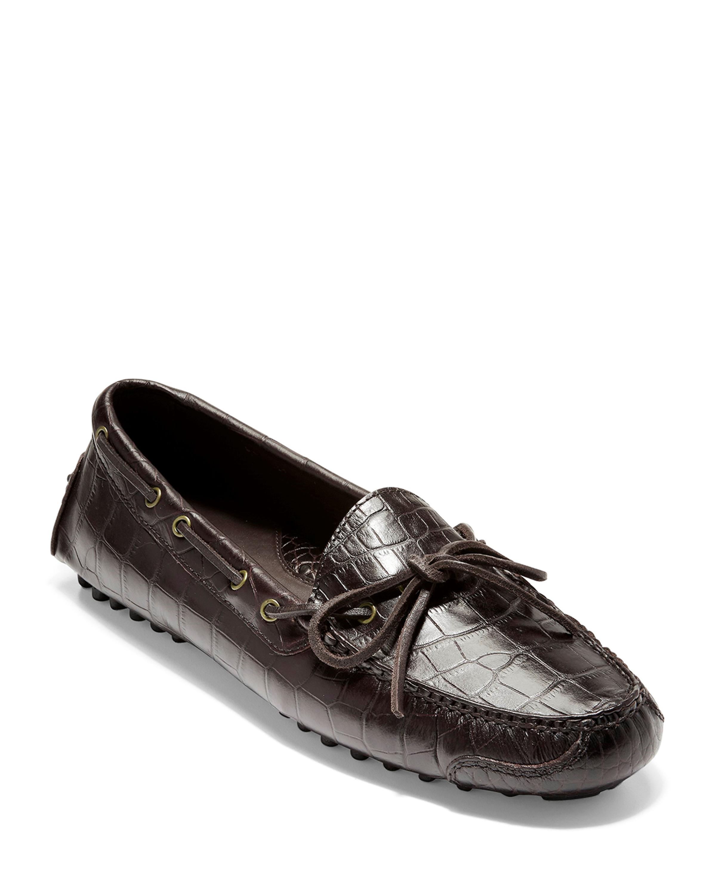 Cole Haan Dark Brown Croc-Embossed Leather Driving Moccasins Cole Haan Dark Brown Croc-Embossed Leather Penny Loafers main image 2