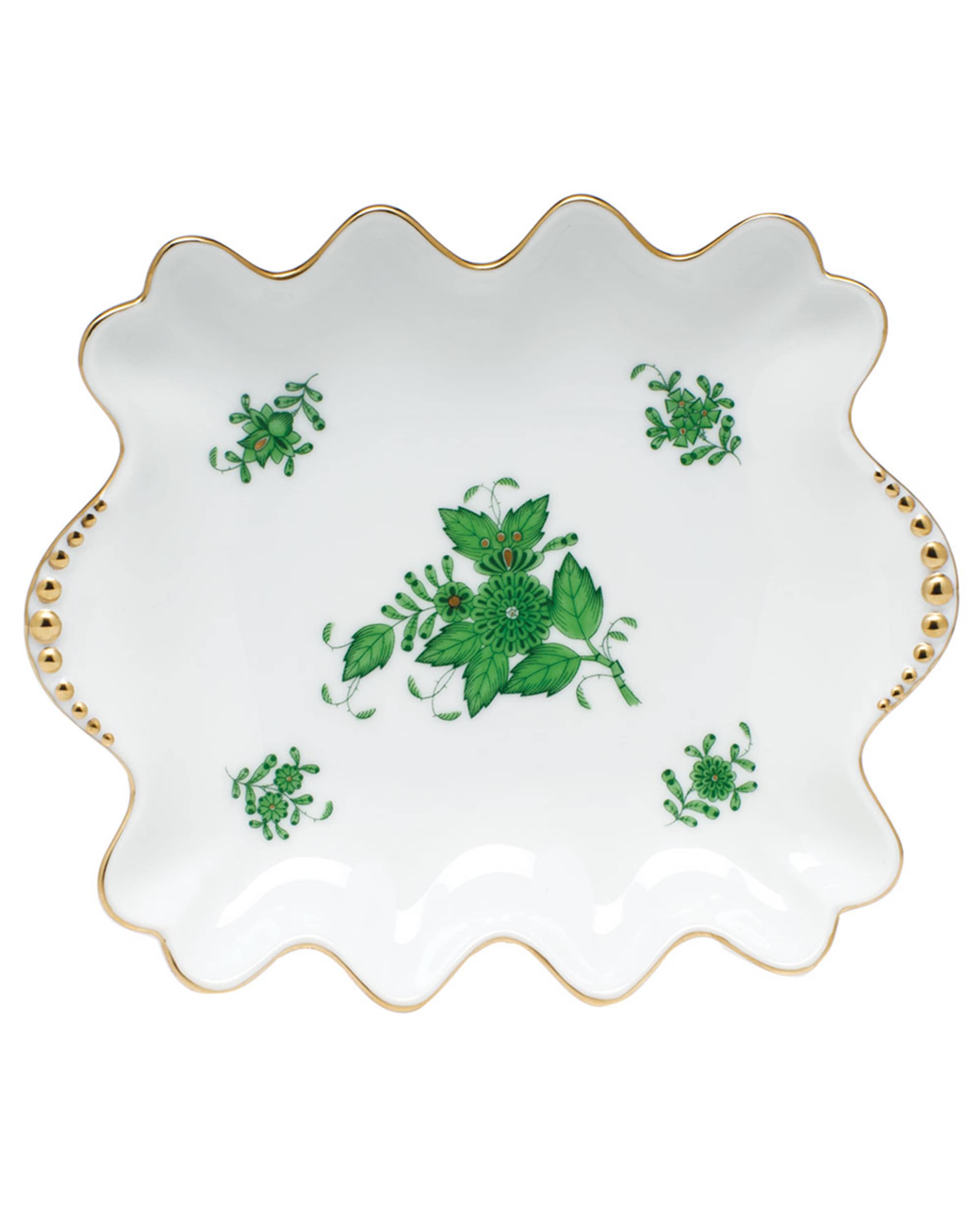 Herend Chinese Bouquet Green Small Dish with Pearly Handles