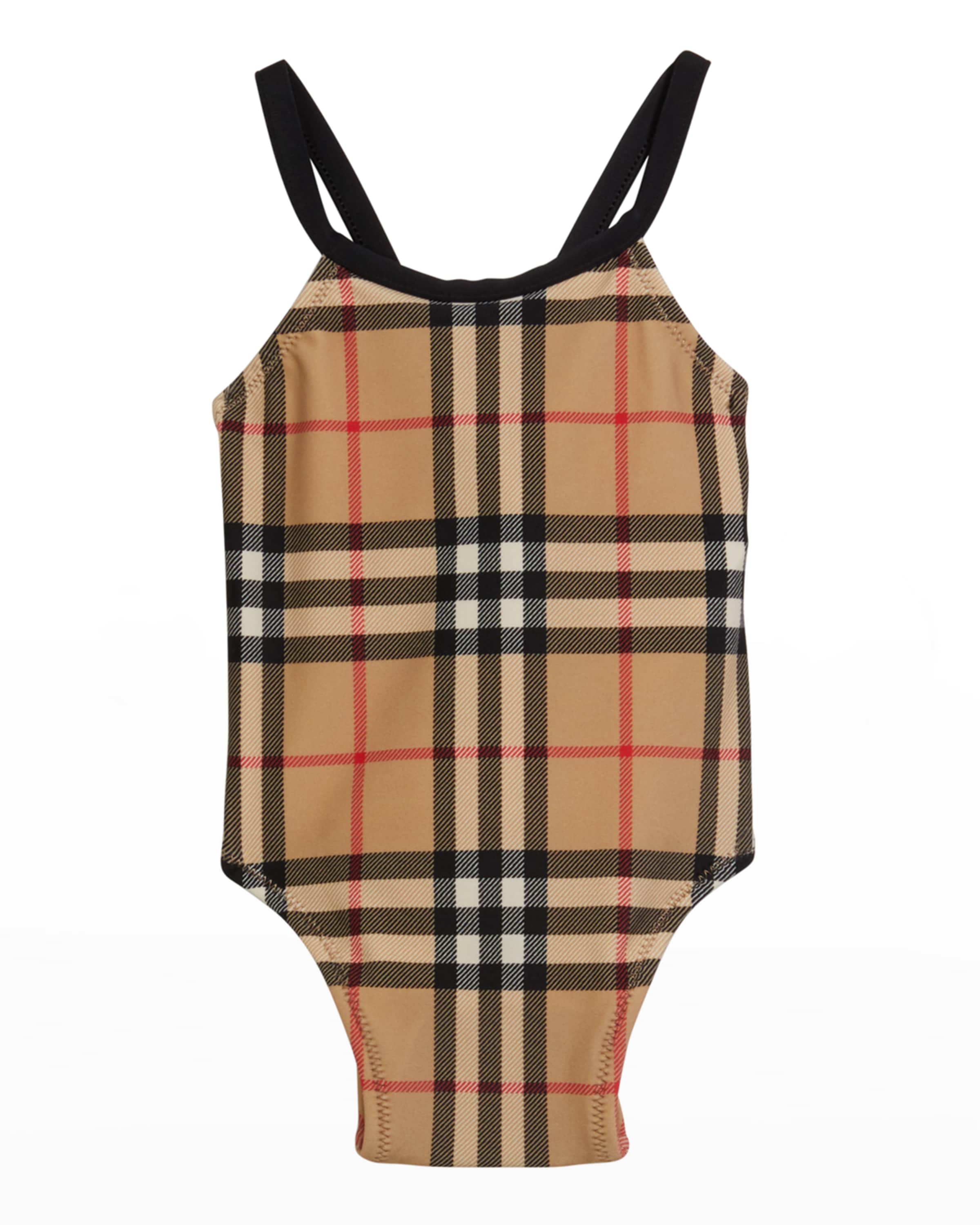 Burberry Girl's Crina Signature Check One-Piece Swimsuit, Size 6M