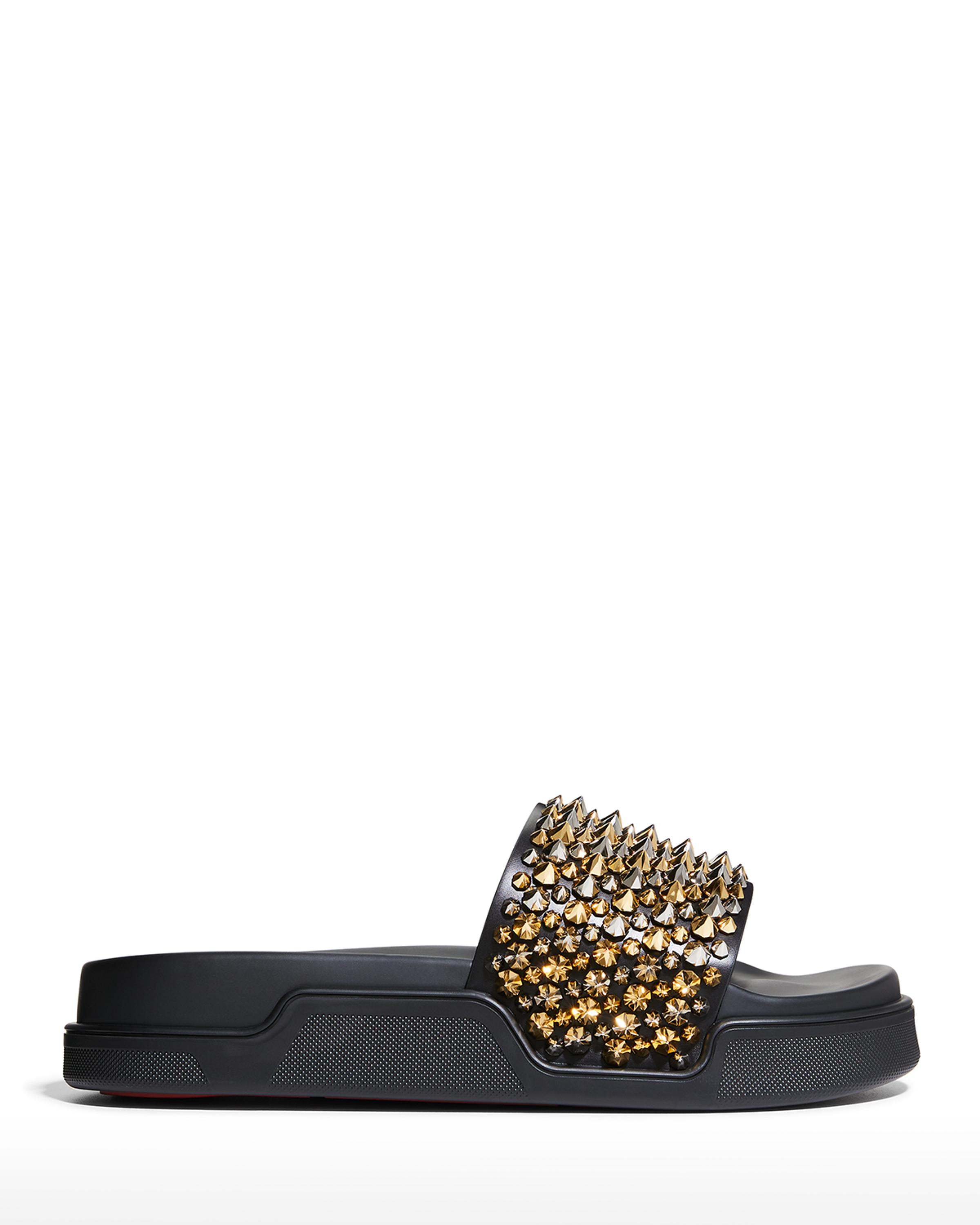 Christian Louboutin Men's Roc Spiked Pool Slide Sandals | Neiman