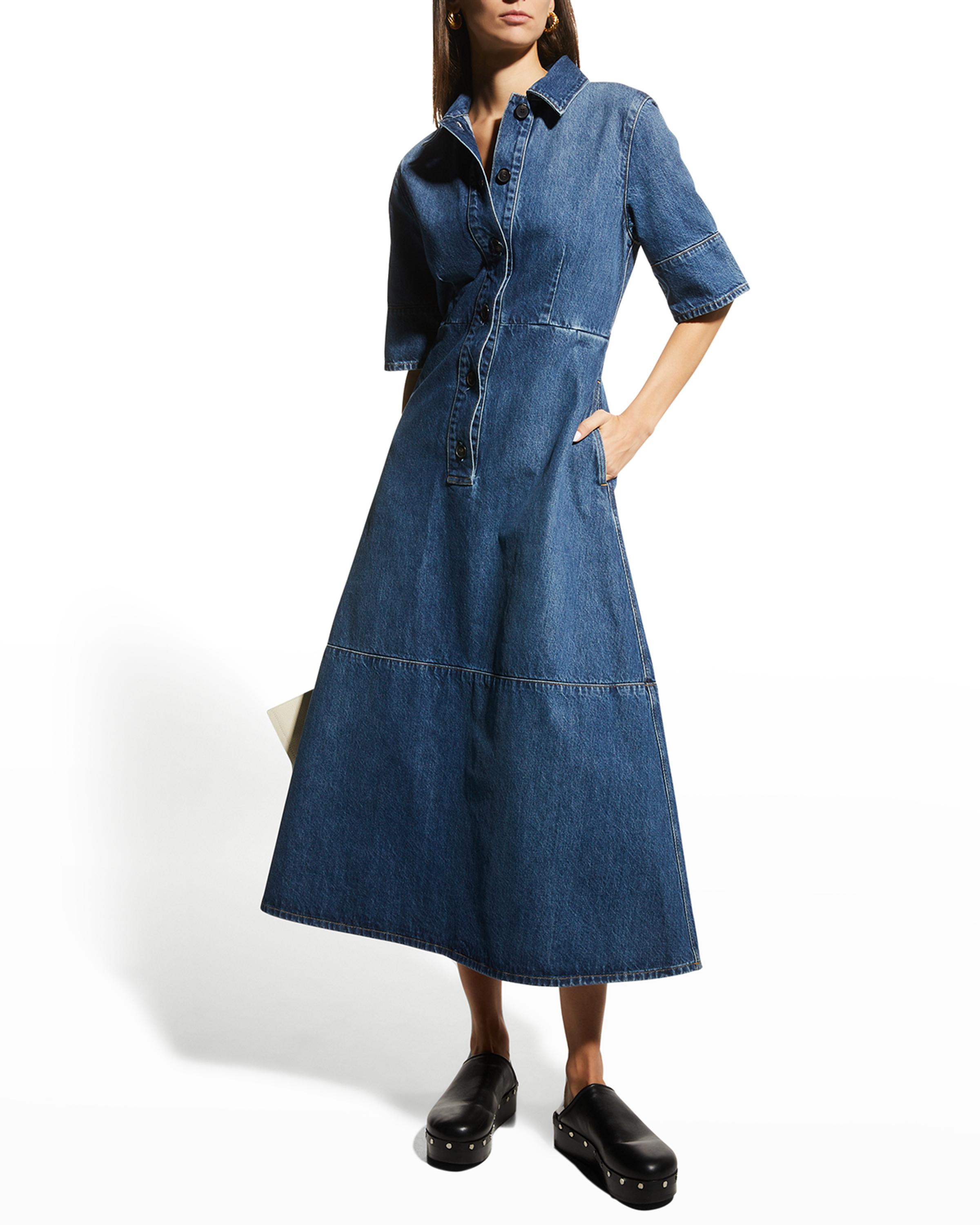 co denim shirt dress Midi Shirtdress Womens dresses patch pockets Belt loops STYLE:E02263008 The famous Christmas outfit formal wedding guest