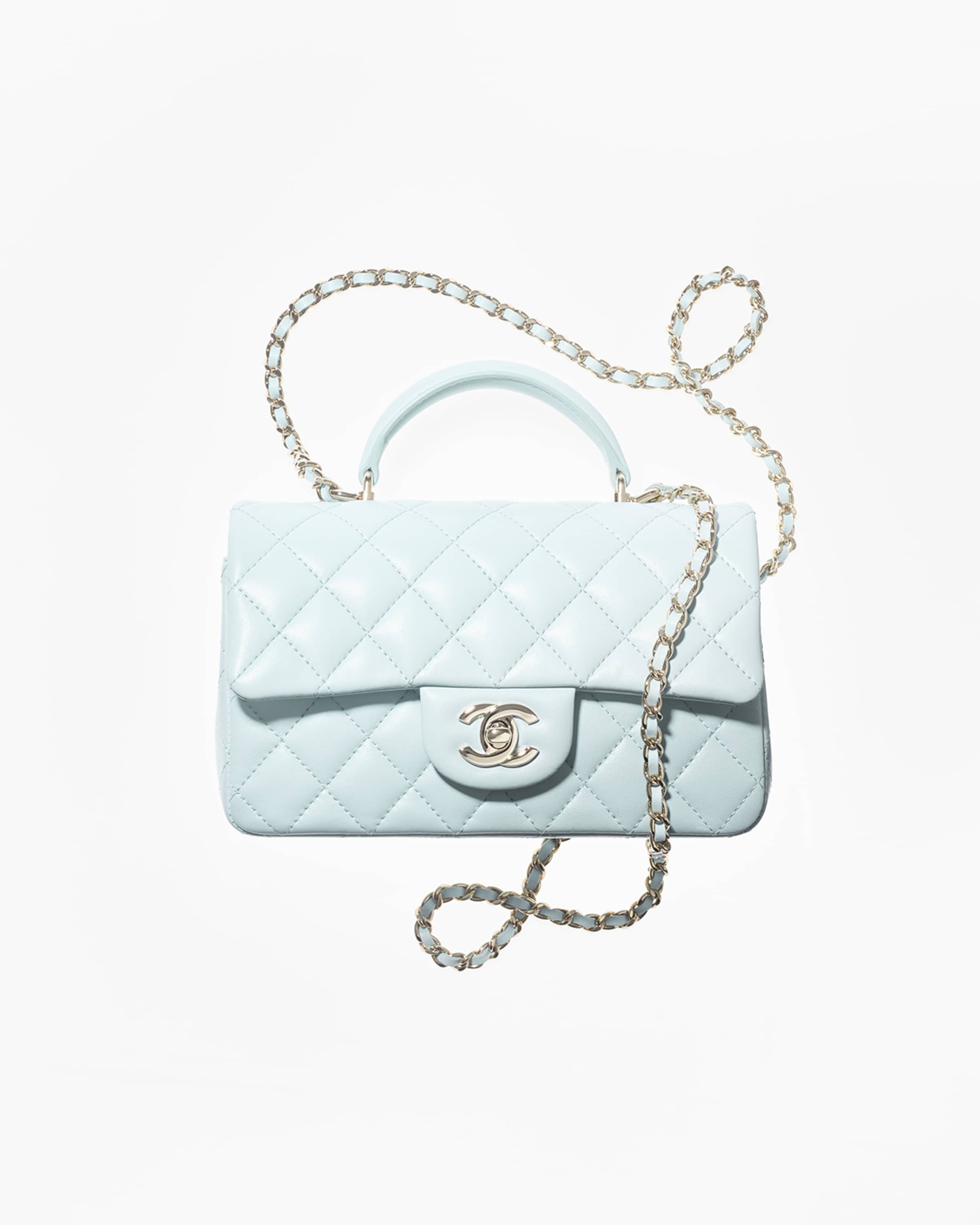 CHANEL Mini Top Handle Flap Caviar Leather Crossbody Bag White