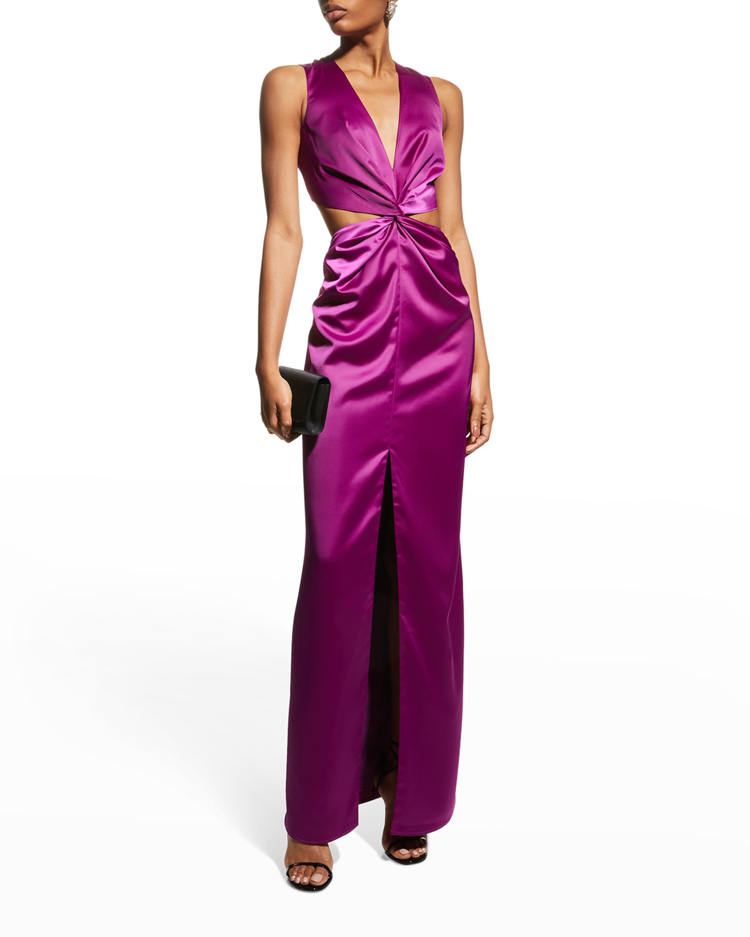 Sexy Purple Satin Designer Jumpsuit for Evening with Cutouts