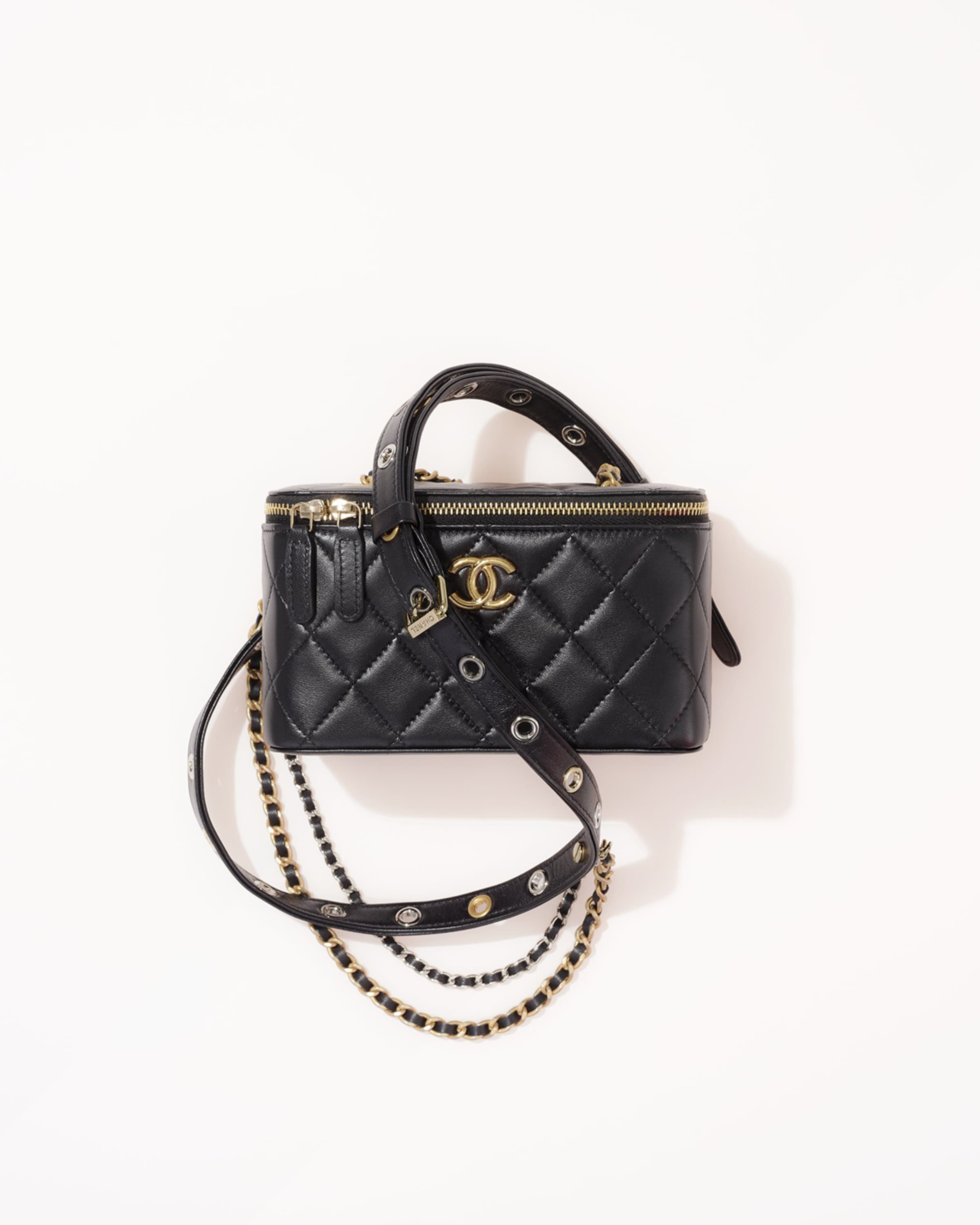 CHANEL 22P Small Vanity Case with Chain in Black Lambskin