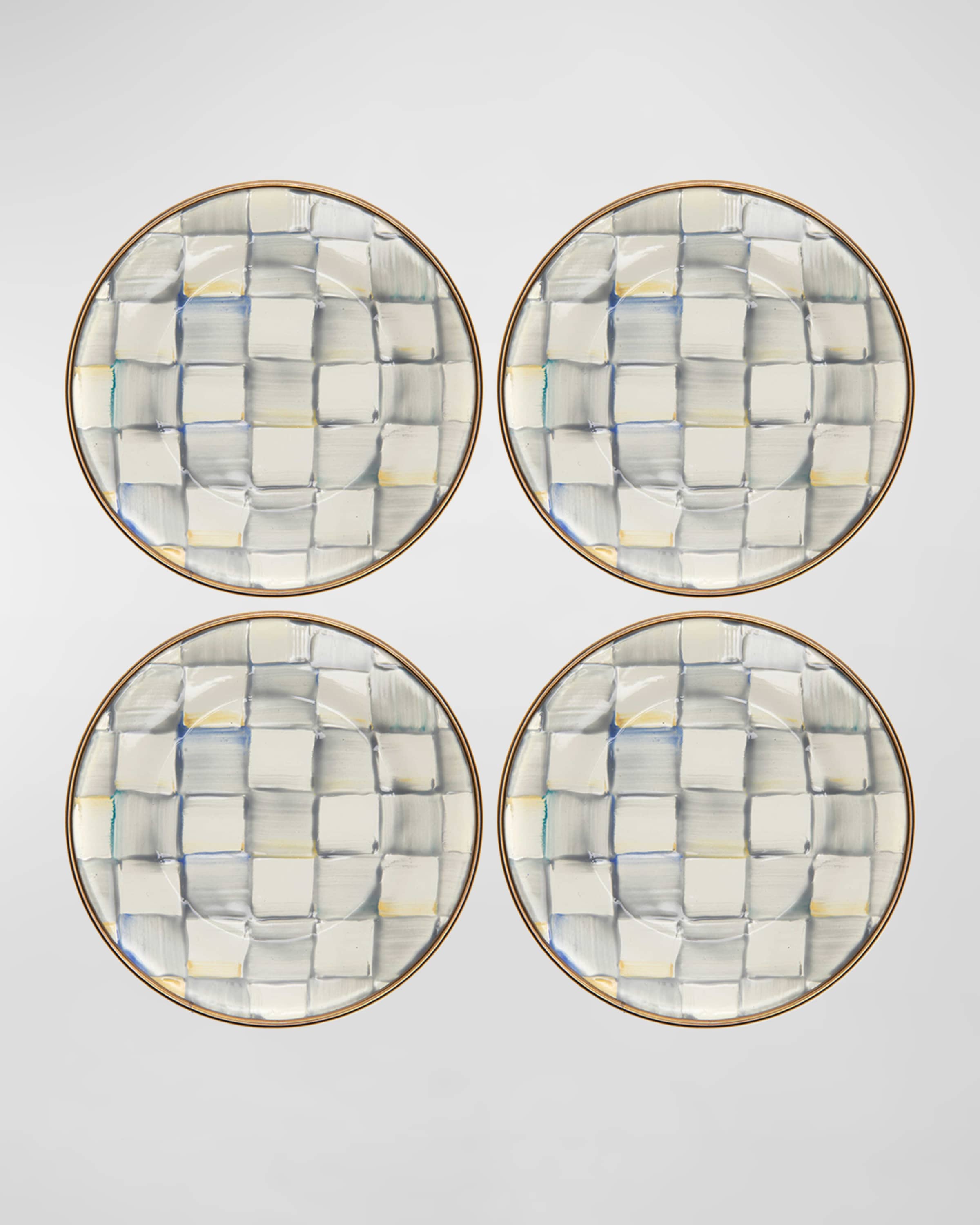 MacKenzie-Childs Sterling Check Enamel Canape Plates, Set of 4