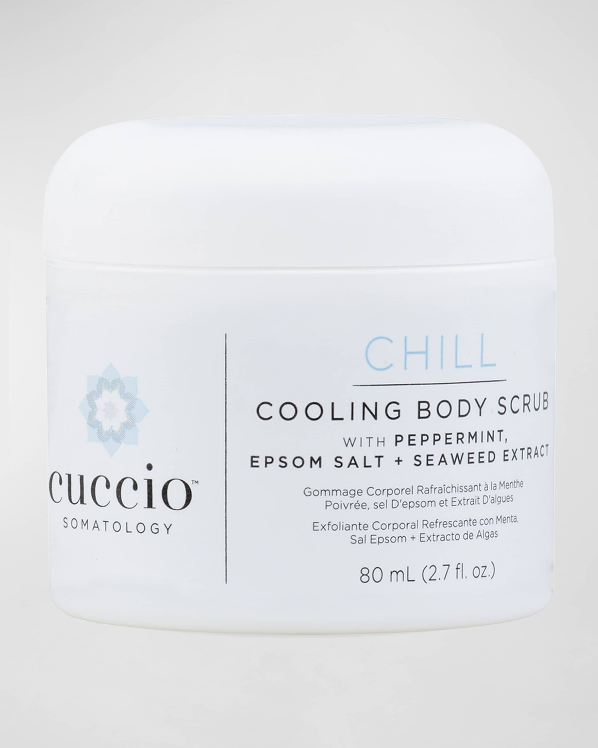 White Bottle of 2.7 oz. Chill Cooling Body Scrub from Cuccio Somatology
