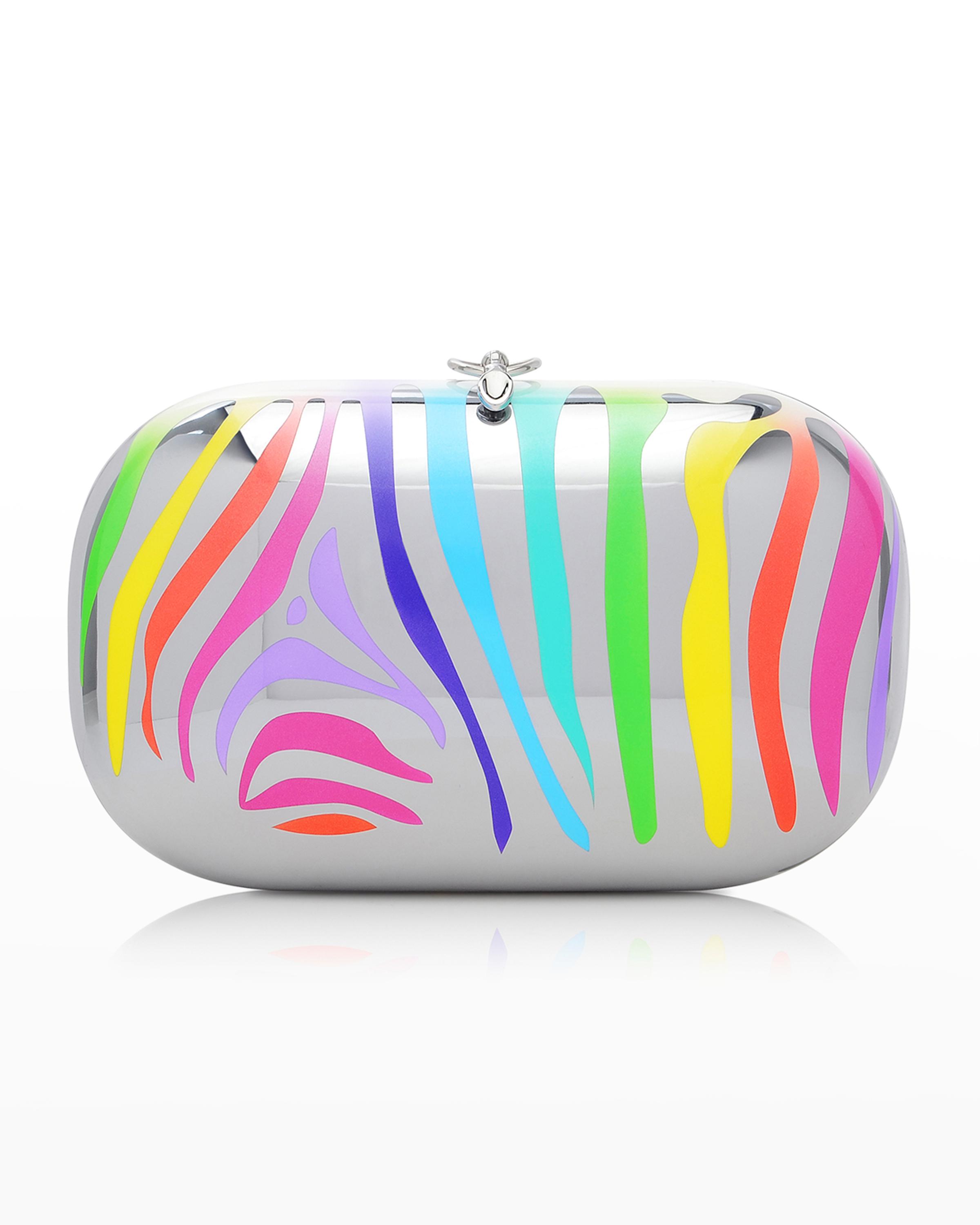 Jeffrey Levinson Elina Plus Mirrored Chrome Rainbow Zebra Clutch