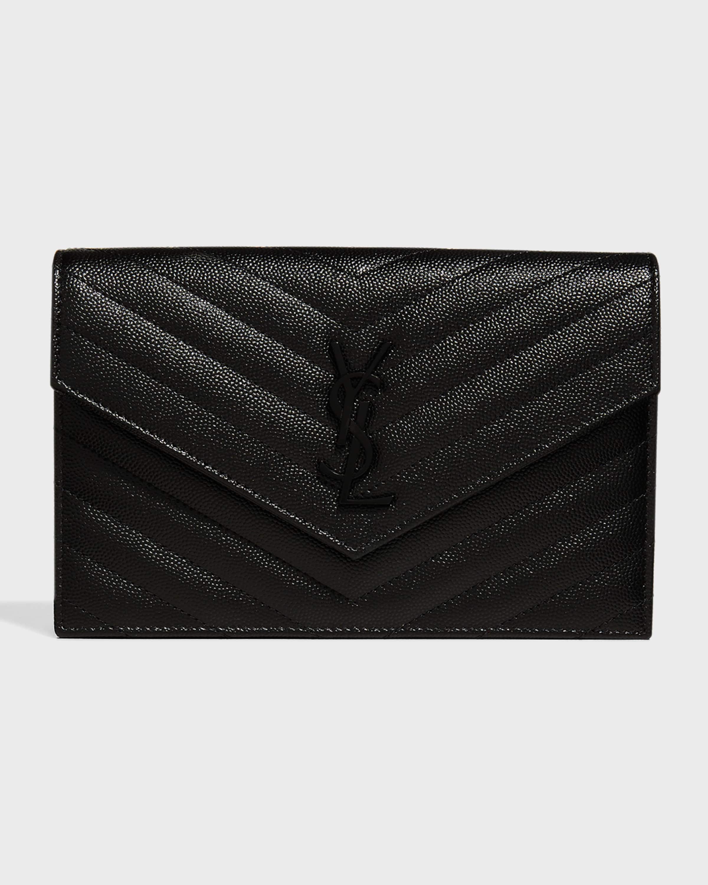 Saint Laurent YSL Monogram Small Wallet on Chain in Grained Leather